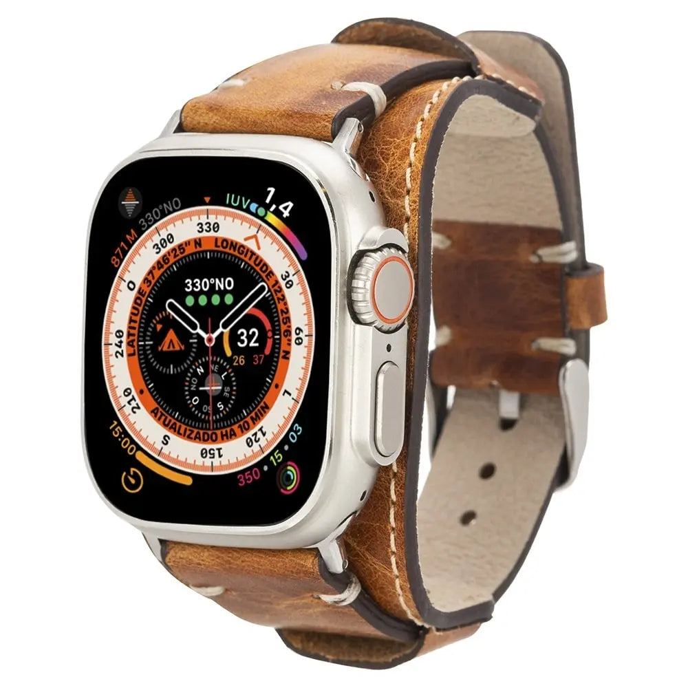 Cuff Vintage Brown Band for Apple Watch 49mm 45mm 42mm - 38mm for All Series iWatch