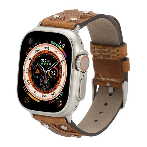 almond brown XCROSS Apple watch band 49mm 45mm silver rivets for metal lovers