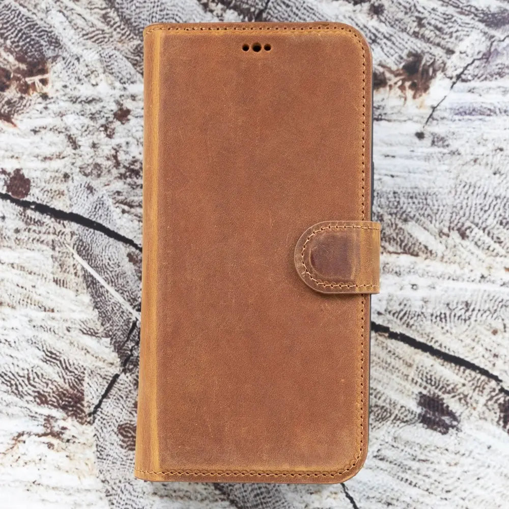 Almond Brown New iPhone 15 Pro 6.1 Wallet Case for man women  Genuine Leather, Magnetic Detachable Luxury Flio, RFID Protected, Magsafe Wireless Charge, 2023