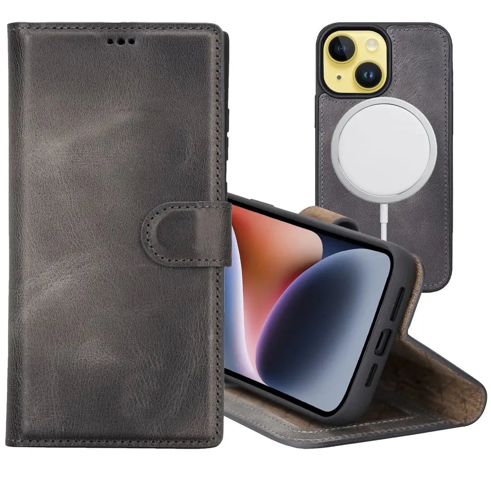 Venoult Best Silicon Cover Leather iphone14 Plus Wallet Case&MagSafe Anthracite Gray