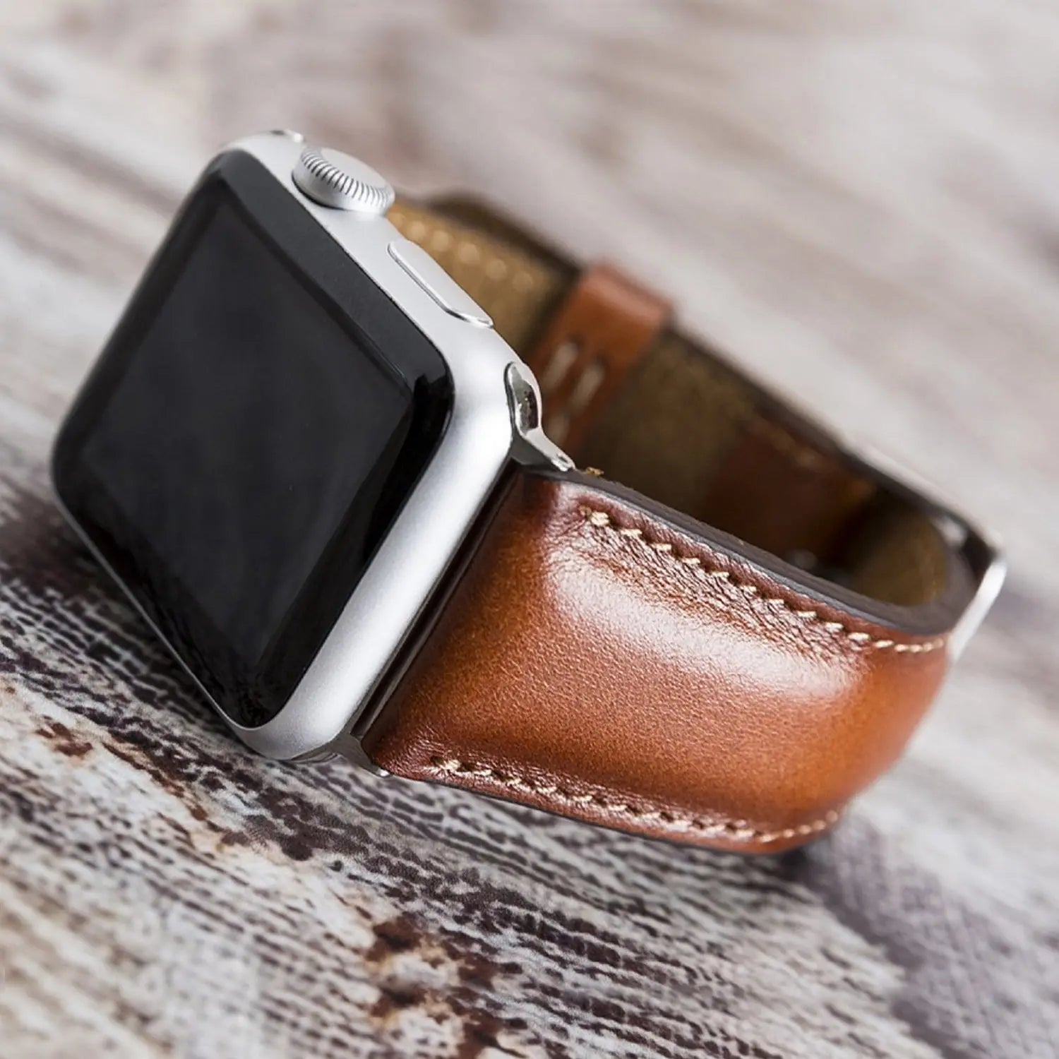 Apple Watch Series 9, Ultra2-1, SE2, Band iWatch Leather Strap for Man or Women 49mm, 45mm, 44mm, 41mm, 40mm, All Series 8-1 Dark Brown Bull Strap