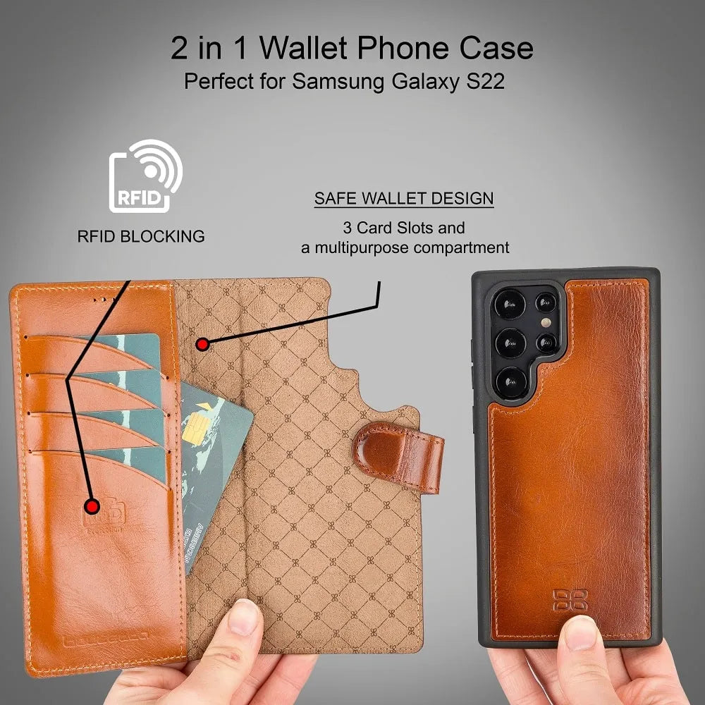 Chestnut Brown Detachable Card Holder Wallet Case for Samsung Galaxy Series