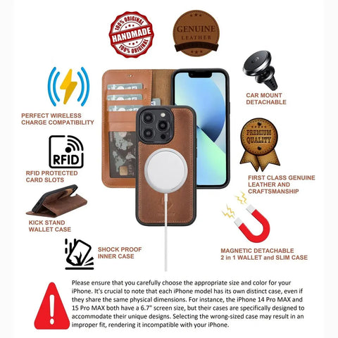 iPhone 13 Pro Detachable Wallet Case, (Chestnut Brown)
