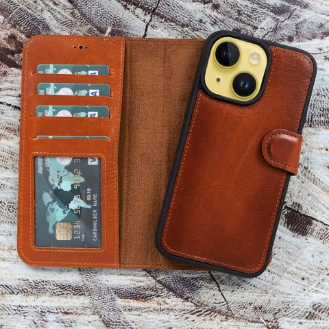Venoult Best Silicon Cover Leather iphone14 Plus Wallet Case&MagSafe Chestnut Brown