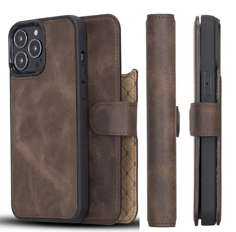 iPhone 13 Pro MAX Detachable Card Holder Wallet Case, (Chocolate Brown)