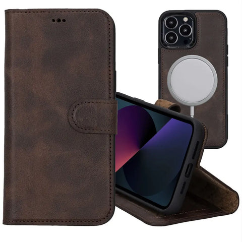 iPhone 13 Pro MAX Detachable Card Holder Wallet Case, (Chocolate Brown)