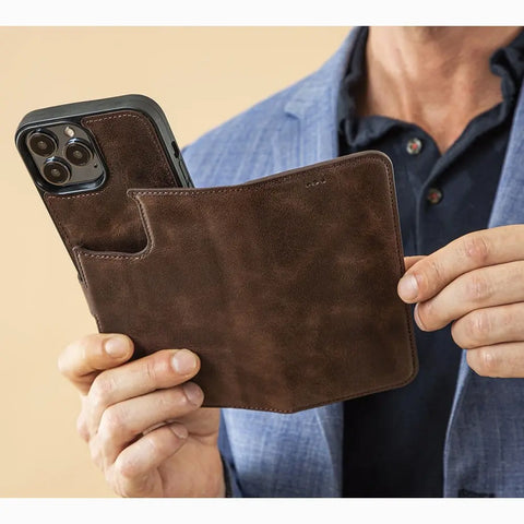 iPhone 13 Mini Detachable Wallet Case, (Chocolate Brown)
