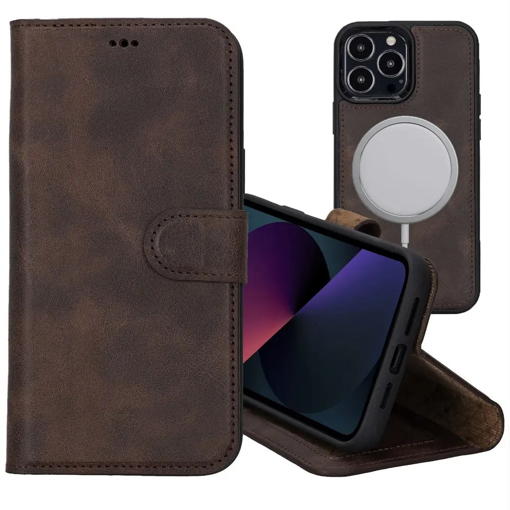 iPhone 14 Pro Detachable Card Holder Wallet Case, (Chocolate Brown)