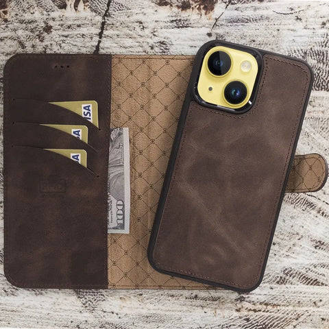 Chocolate Brown Best Coolest Silicon Cover Leather iPhone 14 Wallet Case MagSafe 