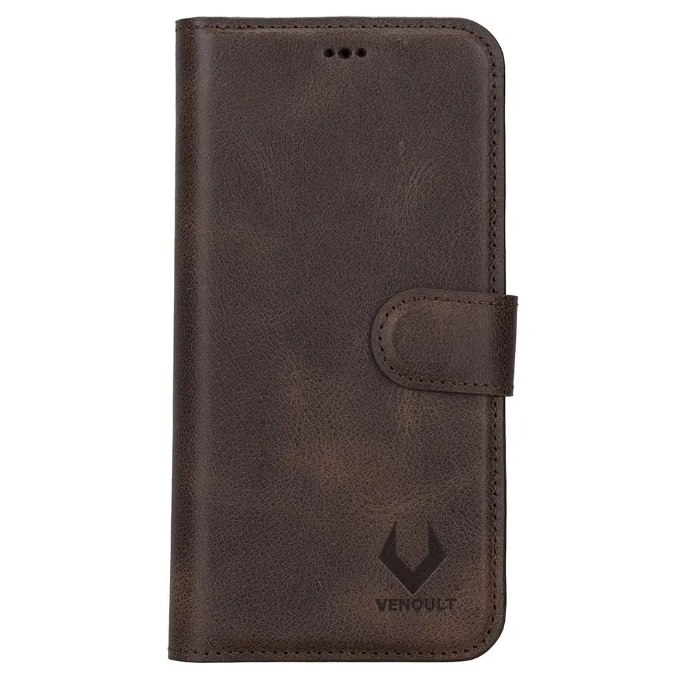 Chocolate Brown Magsafe Compatible iPhone 15 Pro MAx Wallet Case for Man or Women Genuine Leather Detachable Flip Hard Shell