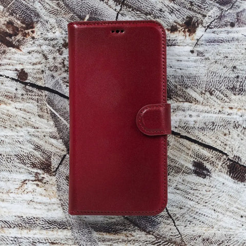 Cranberry Red New iPhone 15 Pro 6.1" Wallet Case, Genuine Leather, Magnetic Detachable Luxury Flio, RFID Protected, Magsafe Wireless Charge, 2023-1