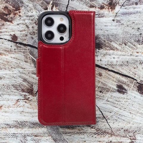 Cranberry Red New iPhone 15 Pro MAX 6.7 Wallet Case, Genuine Leather, Magnetic Detachable Luxury Flio, RFID Protected, Magsafe Wireless Charge, 2023-1