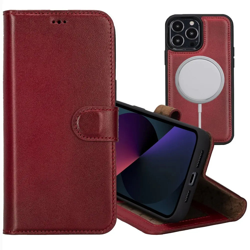 iPhone 14 Pro MAX Detachable Card Holder Wallet Case, (Currant Red)