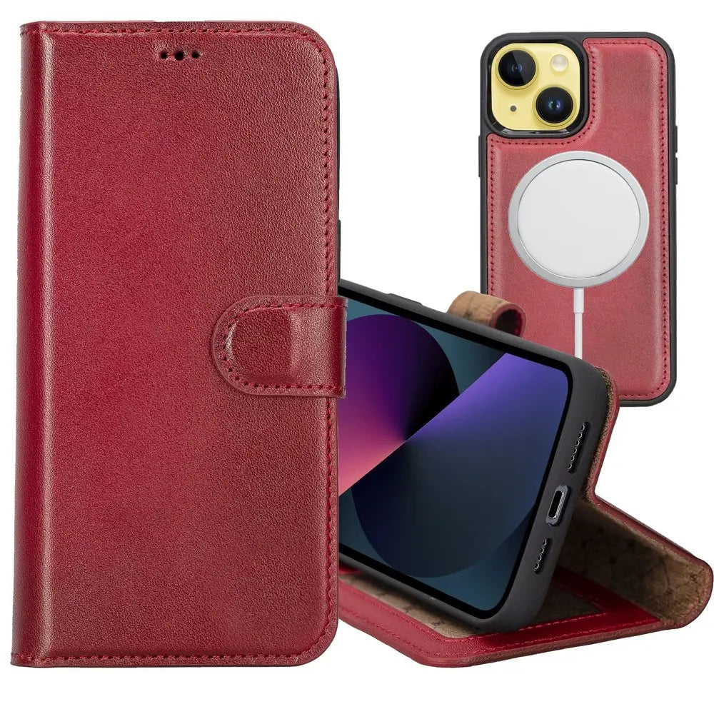 Venoult Best Silicon Cover Leather iphone14 Plus Wallet Case&MagSafe Cranberry Red