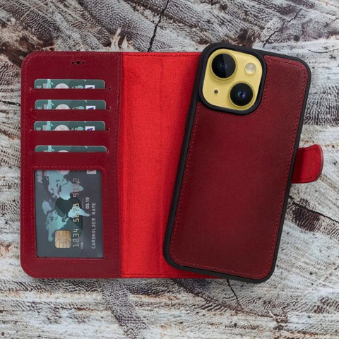 Best Coolest Silicon Cover Leather iPhone 14 Wallet Case MagSafe Cranberry Red Venoult