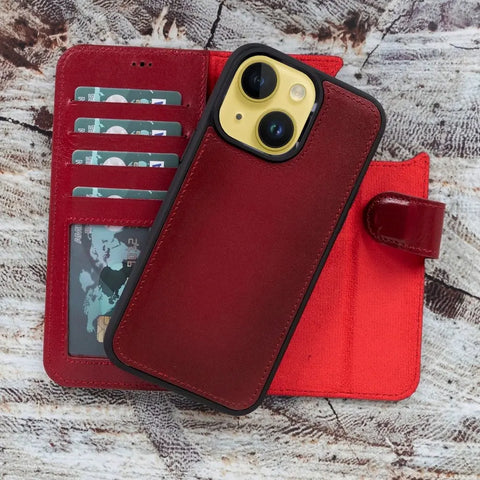 Venoult Best Silicon Cover Leather iphone14 Plus Wallet Case&MagSafe Cranberry Red