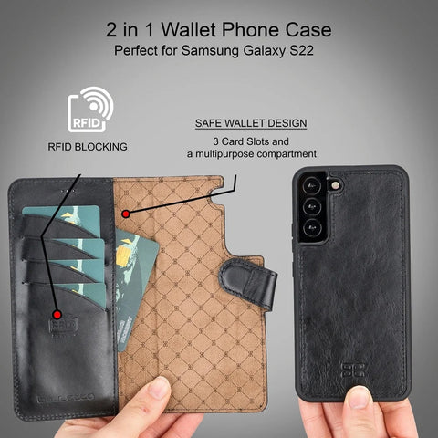 Rustic Black Detachable Card Holder Wallet Case for Samsung Galaxy Series