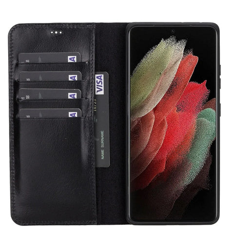 Rustic Black Detachable Card Holder Wallet Case for Samsung Galaxy Series