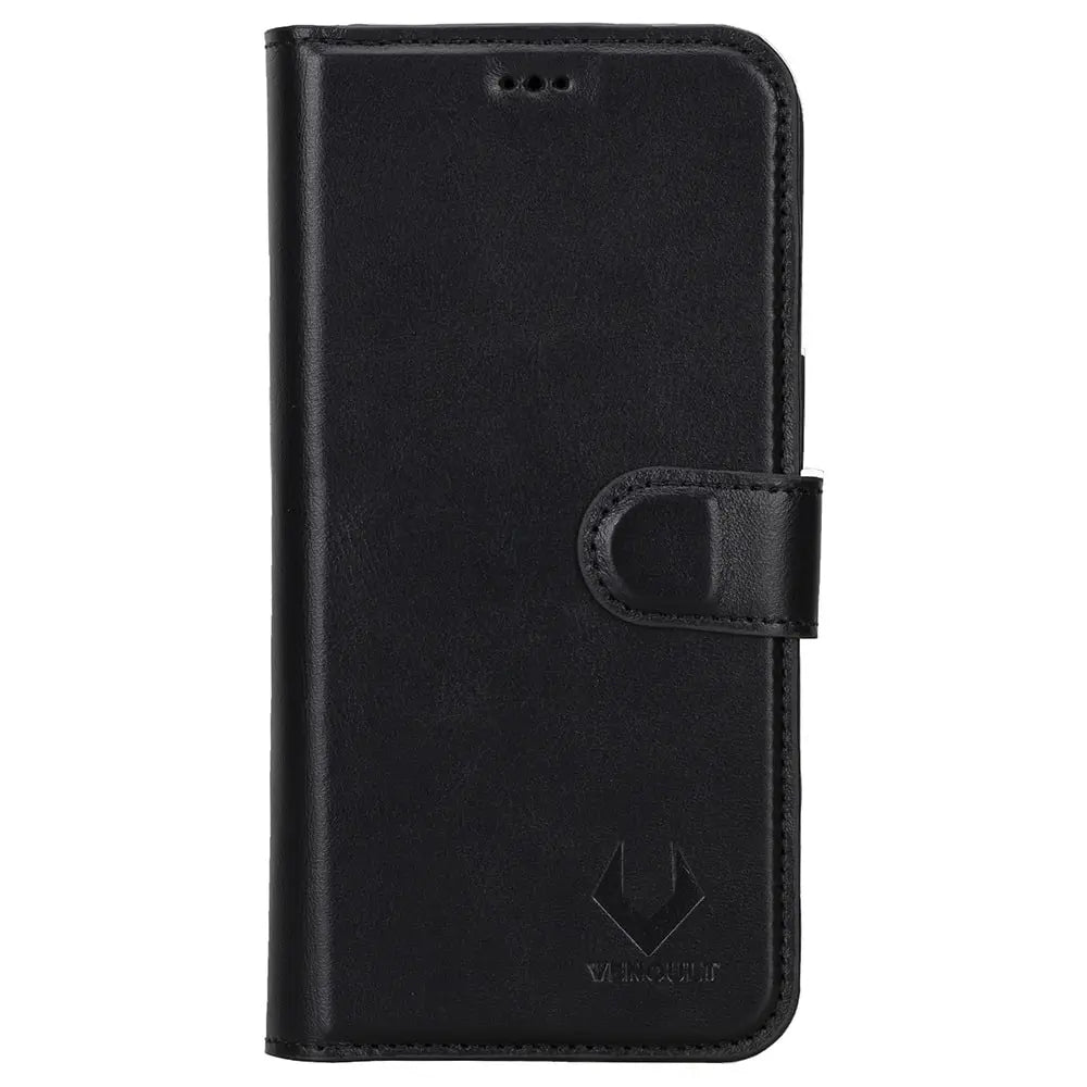 Leather Wallet Black iPhone 15 Pro MAX Wallet Case Magsafe Compatible Genuine Leather Magnetic Detachable iPhone 15 Pro MAX Wallet Case for Man or Women