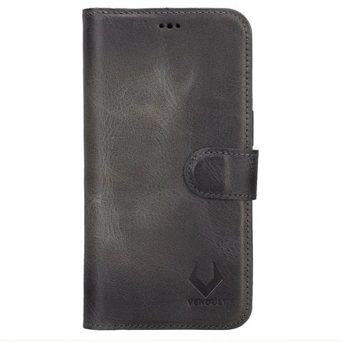 Detachable Leather Wallet Case for iPhone 15 Pro MAX, (Sandy Gray)