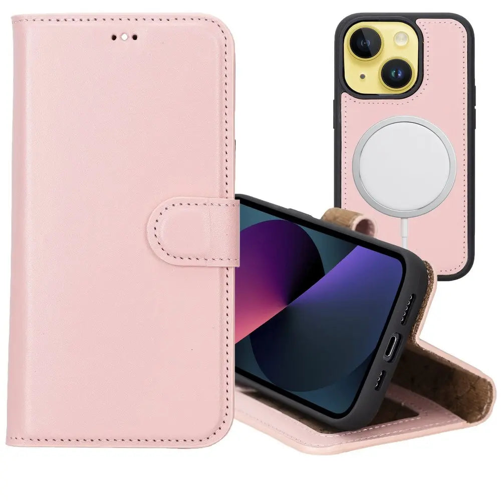 Venoult Best Silicon Cover Leather iphone14 Plus Wallet Case&MagSafe Nude Pink