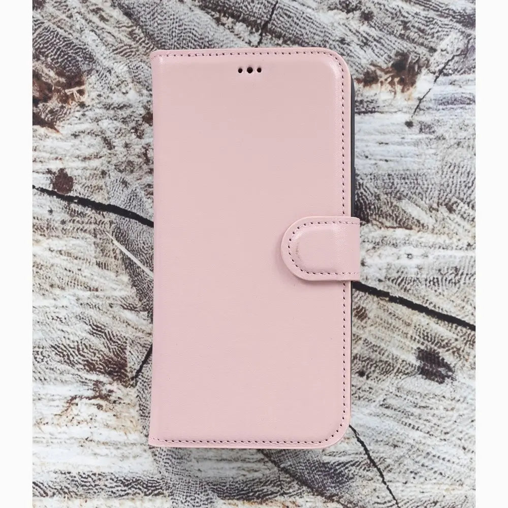 Sweet Pink New iPhone 15 Pro 6.1 Wallet Case, Genuine Leather, Magnetic Detachable Luxury Flio, RFID Protected, Magsafe Wireless Charge, 2023