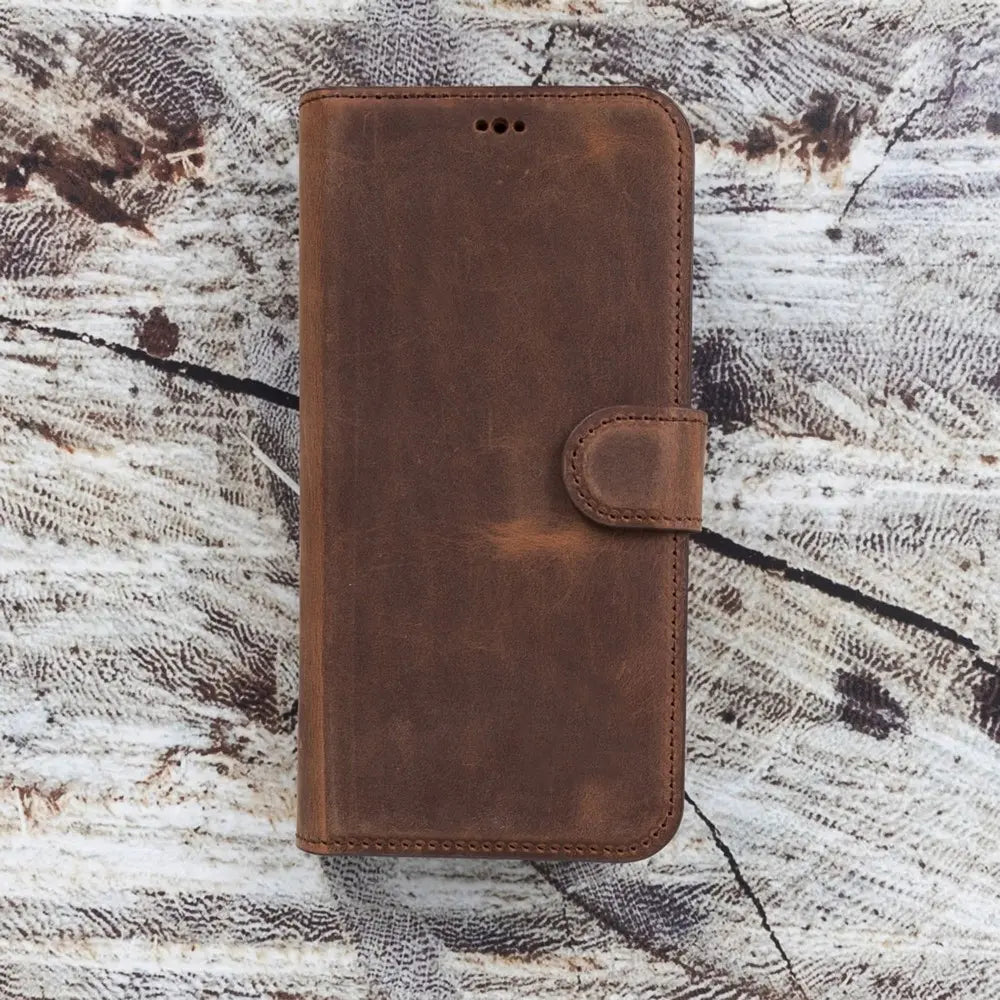 Vintage Brown New iPhone 15 Plus 6.7" Wallet Case, Genuine Leather, Magnetic Detachable Luxury Flio, RFID Protected, Magsafe Wireless Charge, 2023
