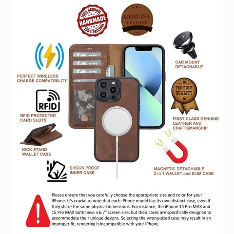 iPhone 13 Pro Detachable Wallet Case (Vintage Brown)