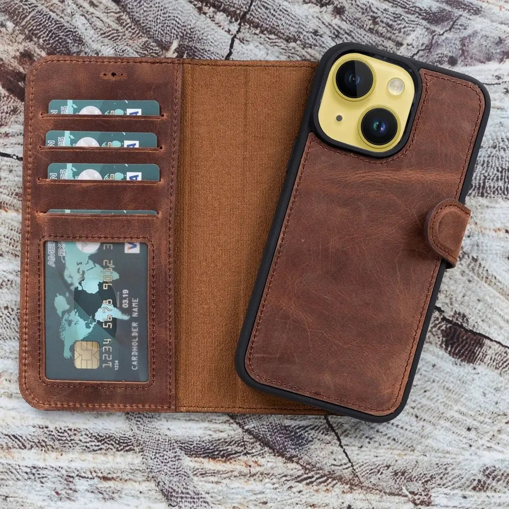 Venoult Best Silicon Cover Leather iphone14 Plus Wallet Case&MagSafe Vintage Brown