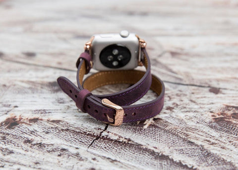 Aubergine Purple Double Tour Slim Apple Watch Band Women 49mm to 38mm Feminine Beaded iWatch Strap - VENOULT