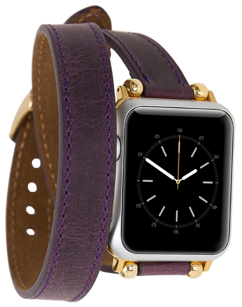 Aubergine Purple Double Tour Slim Apple Watch Band Women 49mm to 38mm Feminine Beaded iWatch Strap - VENOULT