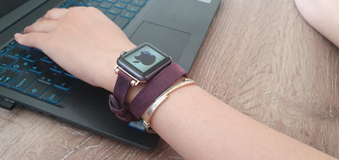 Aubergine Purple Double Tour Slim Apple Watch Band Women 49mm to 38mm Feminine Beaded iWatch Strap - VENOULT