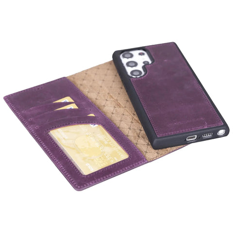 Aubergine Purple Samsung Galaxy S23 Ultra Wallet Case, Magnetic Detachable - VENOULT