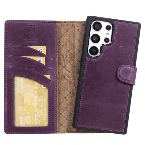 Aubergine Purple Samsung Galaxy S23 Ultra Wallet Case, Magnetic Detachable - VENOULT