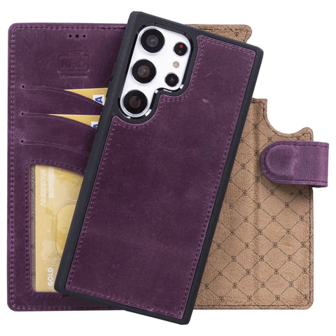 Aubergine Purple Samsung Galaxy S23 Ultra Wallet Case, Magnetic Detachable - VENOULT