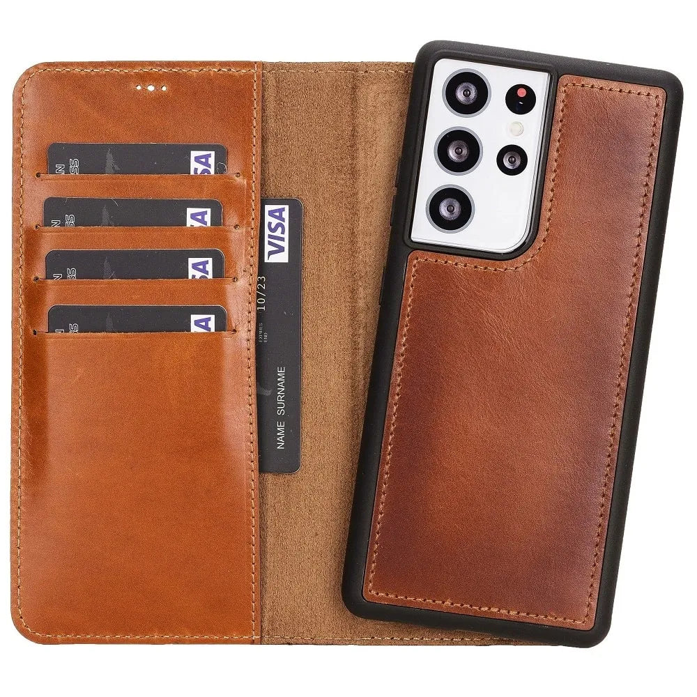 Chestnut Brown Detachable Card Holder Wallet Case for Samsung Galaxy Series - VENOULT