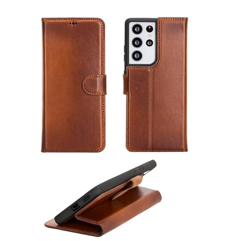 Chestnut Brown Detachable Card Holder Wallet Case for Samsung Galaxy Series - VENOULT