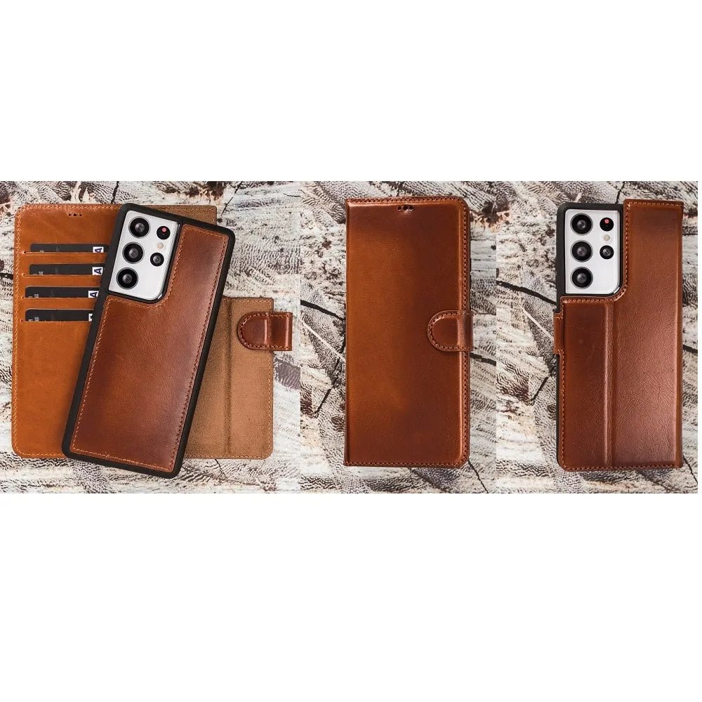 Chestnut Brown Detachable Card Holder Wallet Case for Samsung Galaxy Series - VENOULT