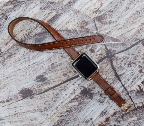 Chestnut Brown Slim Beaded for Women 40mm 41mm 44mm 45mm Feminine iWatch Strap - VENOULT