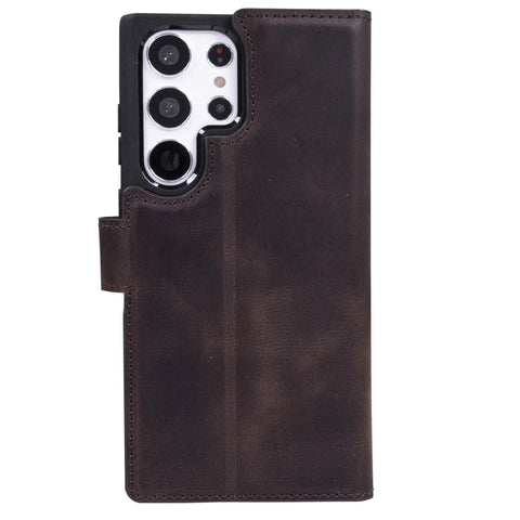 Chocolate Brown Samsung Galaxy S23 Ultra Wallet Case, Magnetic Detachable - VENOULT