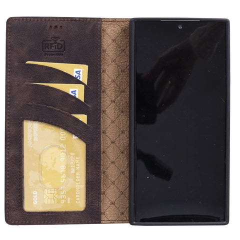 Chocolate Brown Samsung Galaxy S23 Ultra Wallet Case, Magnetic Detachable - VENOULT