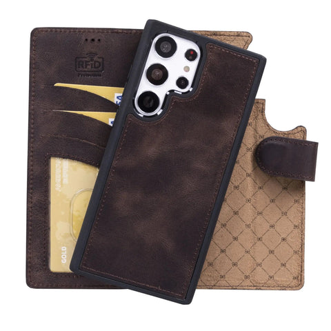 Chocolate Brown Samsung Galaxy S23 Ultra Wallet Case, Magnetic Detachable - VENOULT