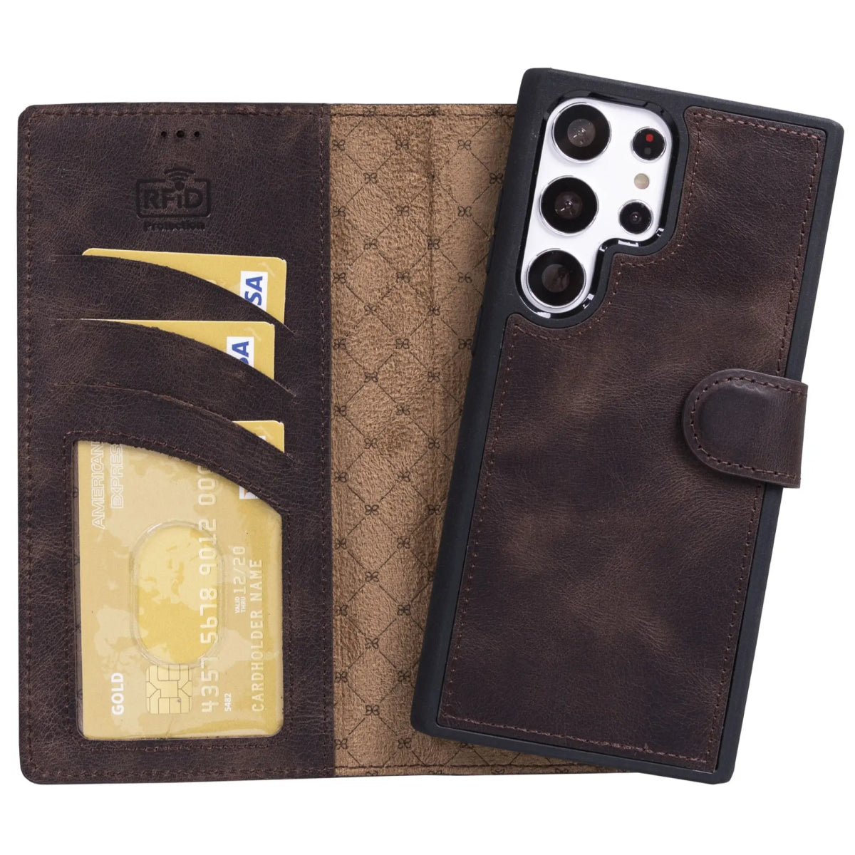 Chocolate Brown Samsung Galaxy S23 Ultra Wallet Case, Magnetic Detachable - VENOULT