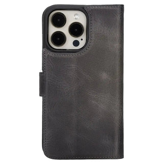 Detachable Leather Wallet Case for iPhone 15 Pro MAX, (Sandy Gray) - VENOULT