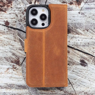 Detachable Leather Wallet Case for iPhone 15 Pro MAX,(Almond Brown) - VENOULT