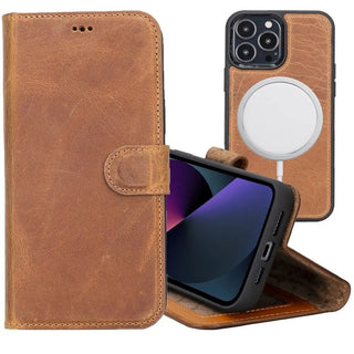 Detachable Leather Wallet Case for iPhone 15 Pro MAX,(Almond Brown) - VENOULT