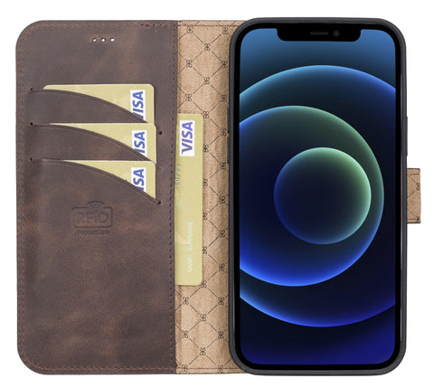 VENOULT iPhone 13 Mini 5.4" Detachable Wallet Case, RFID Protected, Wireless Charging and Car Mount Compatible, First Class Genuine Leather - VENOULT