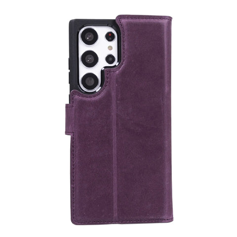 Aubergine Purple Samsung Galaxy S23 Ultra Wallet Case, Magnetic Detachable
