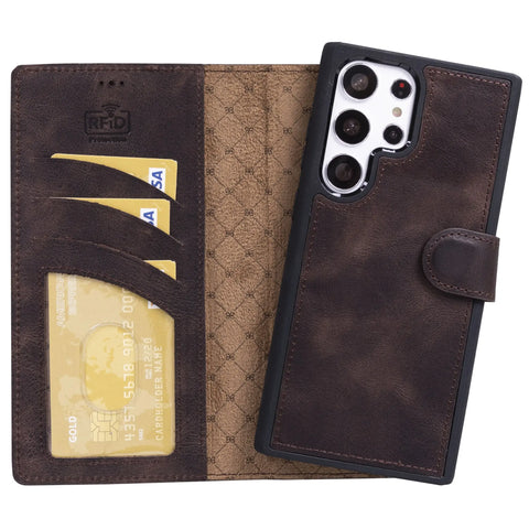 Vintage Leather Samsung Galaxy S23 Ultra Detachable Card Holder Wallet Case