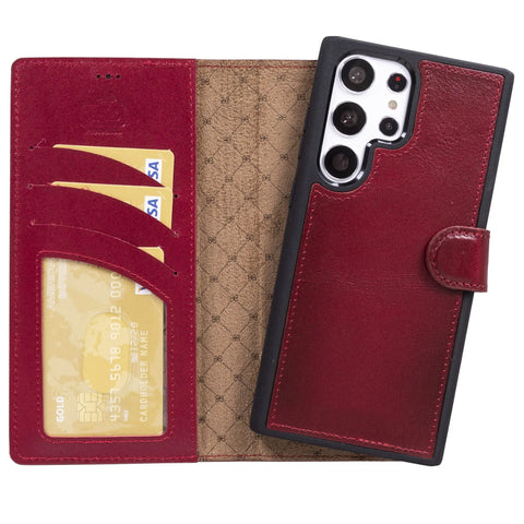 Cranberry Red Samsung Galaxy S23 Ultra Wallet Case, Magnetic Detachable